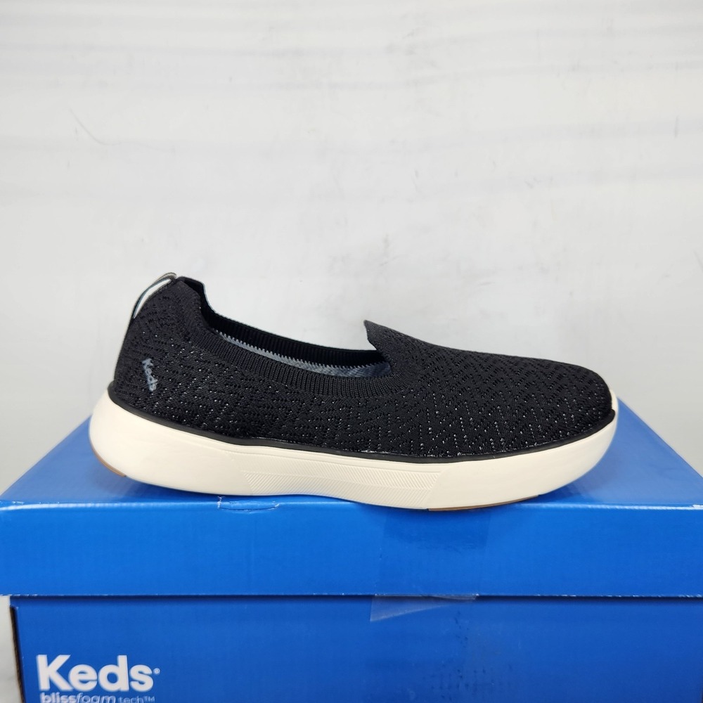 Keds Blissfoam Slip On Sneakers Women Size 6.5 WIDE Black White Knit Comfort